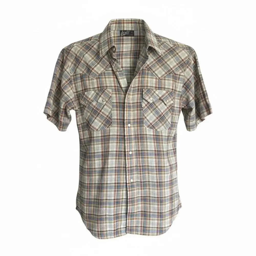 Levi’s Plaid Western Shirt M Tapered Fit Vintage Inspired Casual - Picture 2 of 5